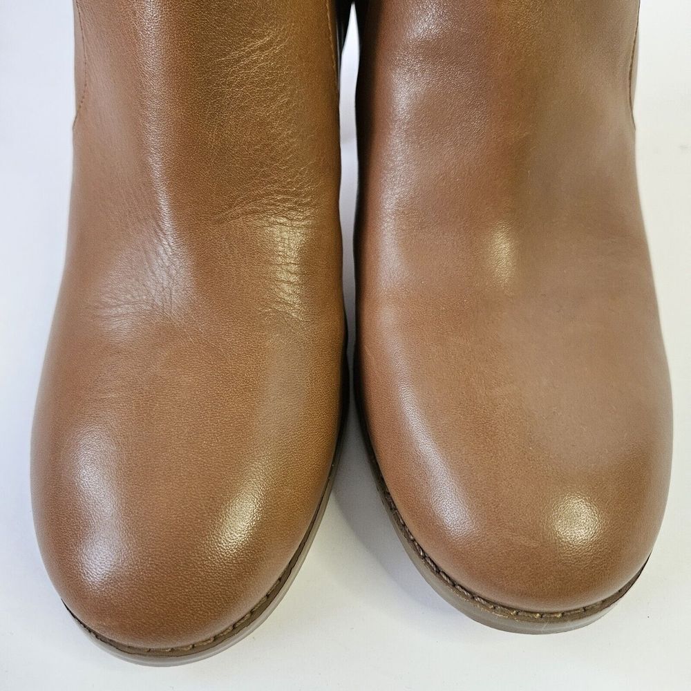Michael Kors Brown Leather Knee-High Heeled Boots with Gold Chain Accent - Picture 5 of 12